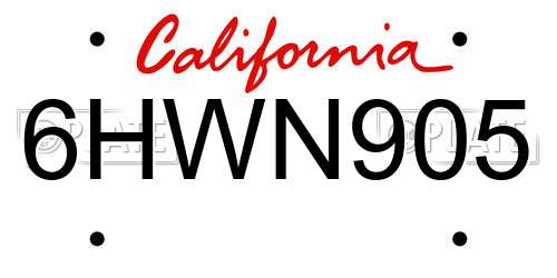 6HWN905 California License Plate