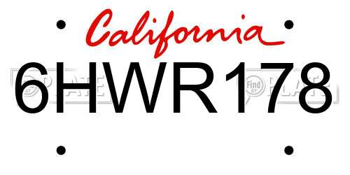 6HWR178 California License Plate