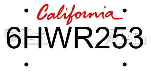 6HWR253 California License Plate