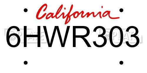 6HWR303 California License Plate