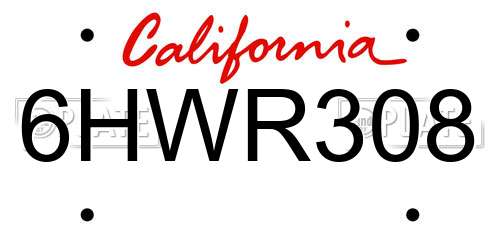 6HWR308 California License Plate