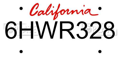 6HWR328 California License Plate