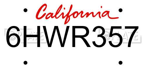 6HWR357 California License Plate