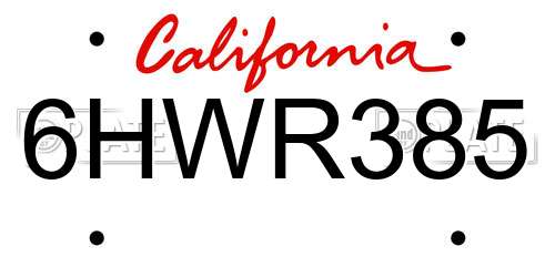 6HWR385 California License Plate