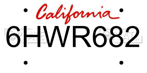 6HWR682 California License Plate