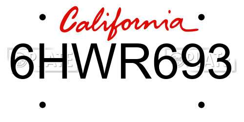 6HWR693 California License Plate