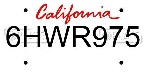 6HWR975 California License Plate
