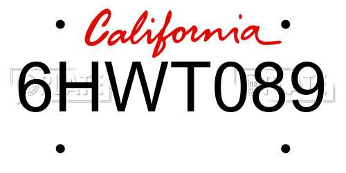 6HWT089 California License Plate