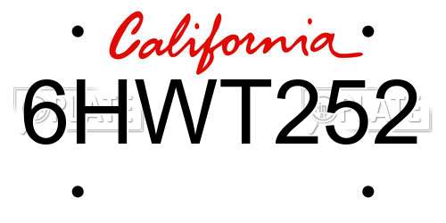 6HWT252 California License Plate