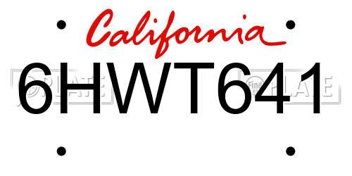 6HWT641 California License Plate