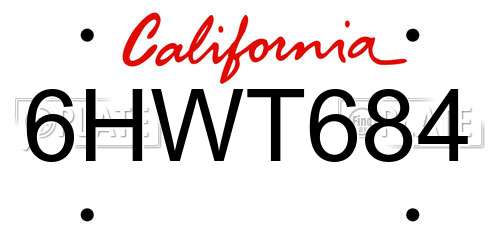 6HWT684 California License Plate