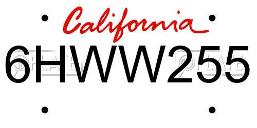 6HWW255 California License Plate