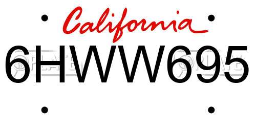 6HWW695 California License Plate