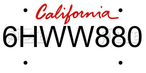 6HWW880 California License Plate