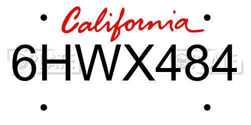 6HWX484 California License Plate