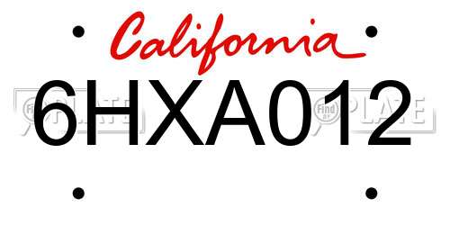 6HXA012 California License Plate