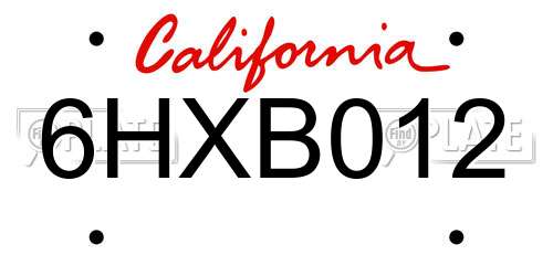 6HXB012 California License Plate