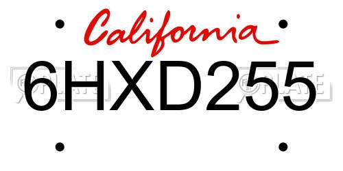 6HXD255 California License Plate