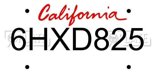 6HXD825 California License Plate