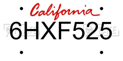 6HXF525 California License Plate
