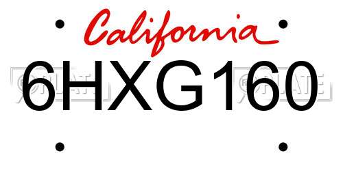 6HXG160 California License Plate