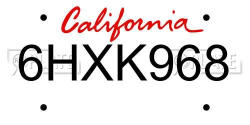 6HXK968 California License Plate