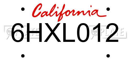 6HXL012 California License Plate