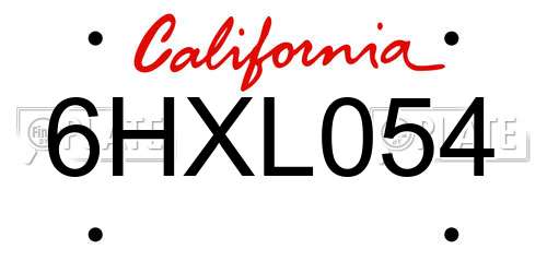 6HXL054 California License Plate