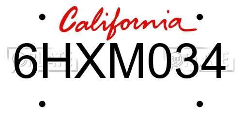 6HXM034 California License Plate