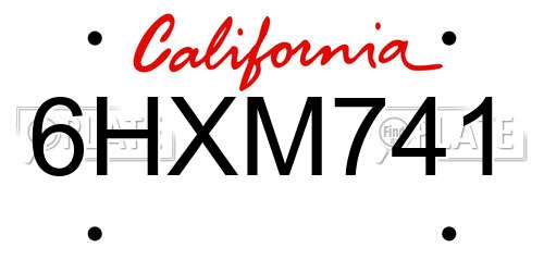6HXM741 California License Plate