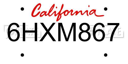 6HXM867 California License Plate