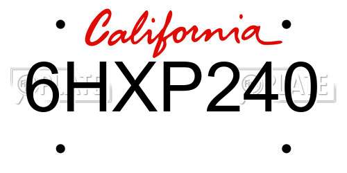 6HXP240 California License Plate