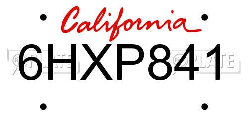 6HXP841 California License Plate