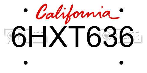 6HXT636 California License Plate
