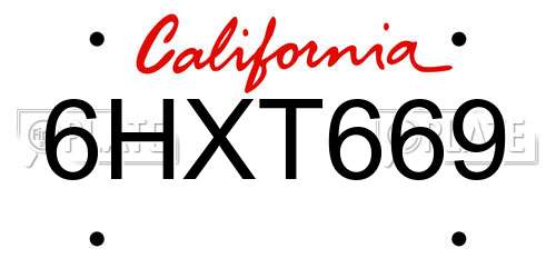 6HXT669 California License Plate
