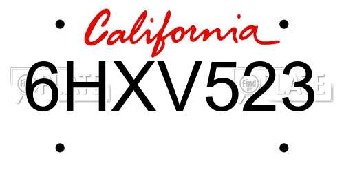 6HXV523 California License Plate