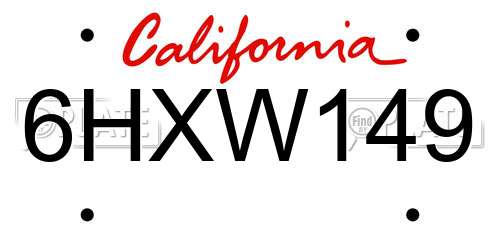 6HXW149 California License Plate