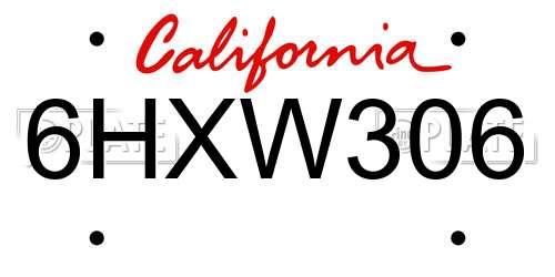 6HXW306 California License Plate