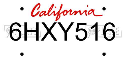 6HXY516 California License Plate