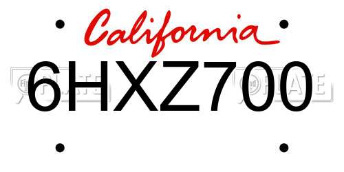 6HXZ700 California License Plate