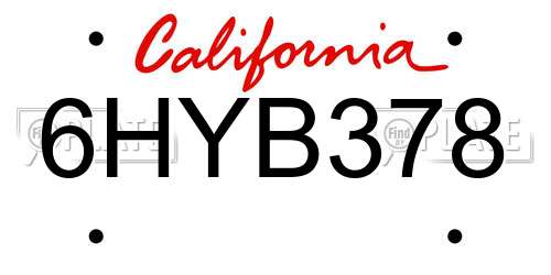 6HYB378 California License Plate