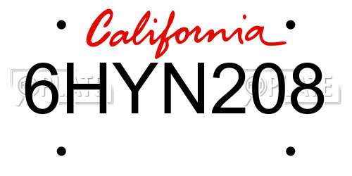 6HYN208 California License Plate