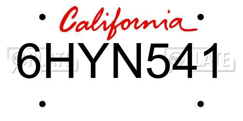 6HYN541 California License Plate
