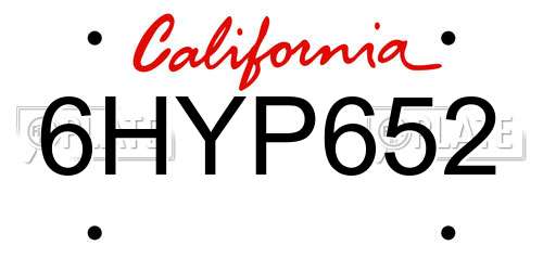6HYP652 California License Plate