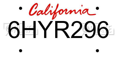 6HYR296 California License Plate