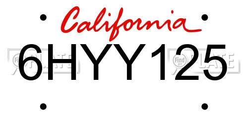6HYY125 California License Plate