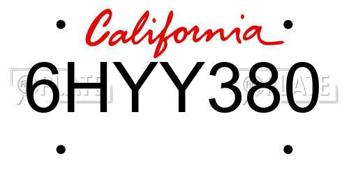 6HYY380 California License Plate