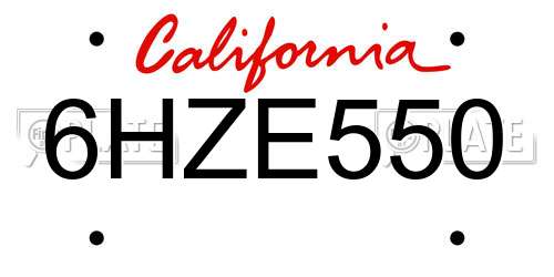 6HZE550 California License Plate