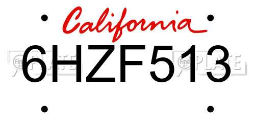 6HZF513 California License Plate