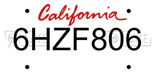 6HZF806 California License Plate